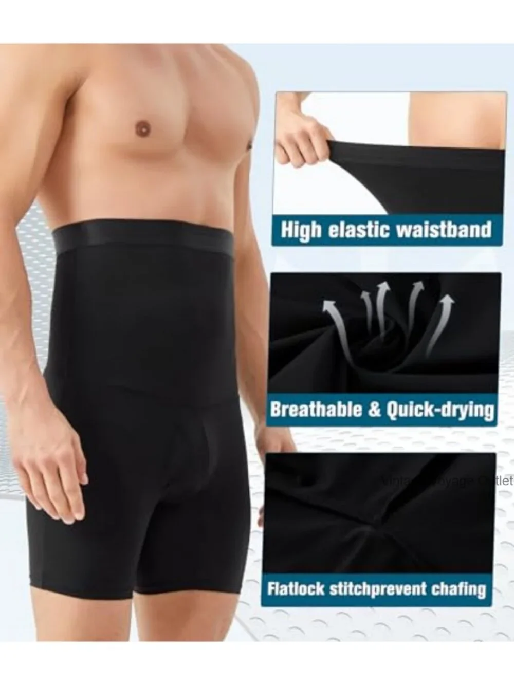 Men's Compression Shorts High Waist Tummy Control Shapewear Seamless 88% Nylon